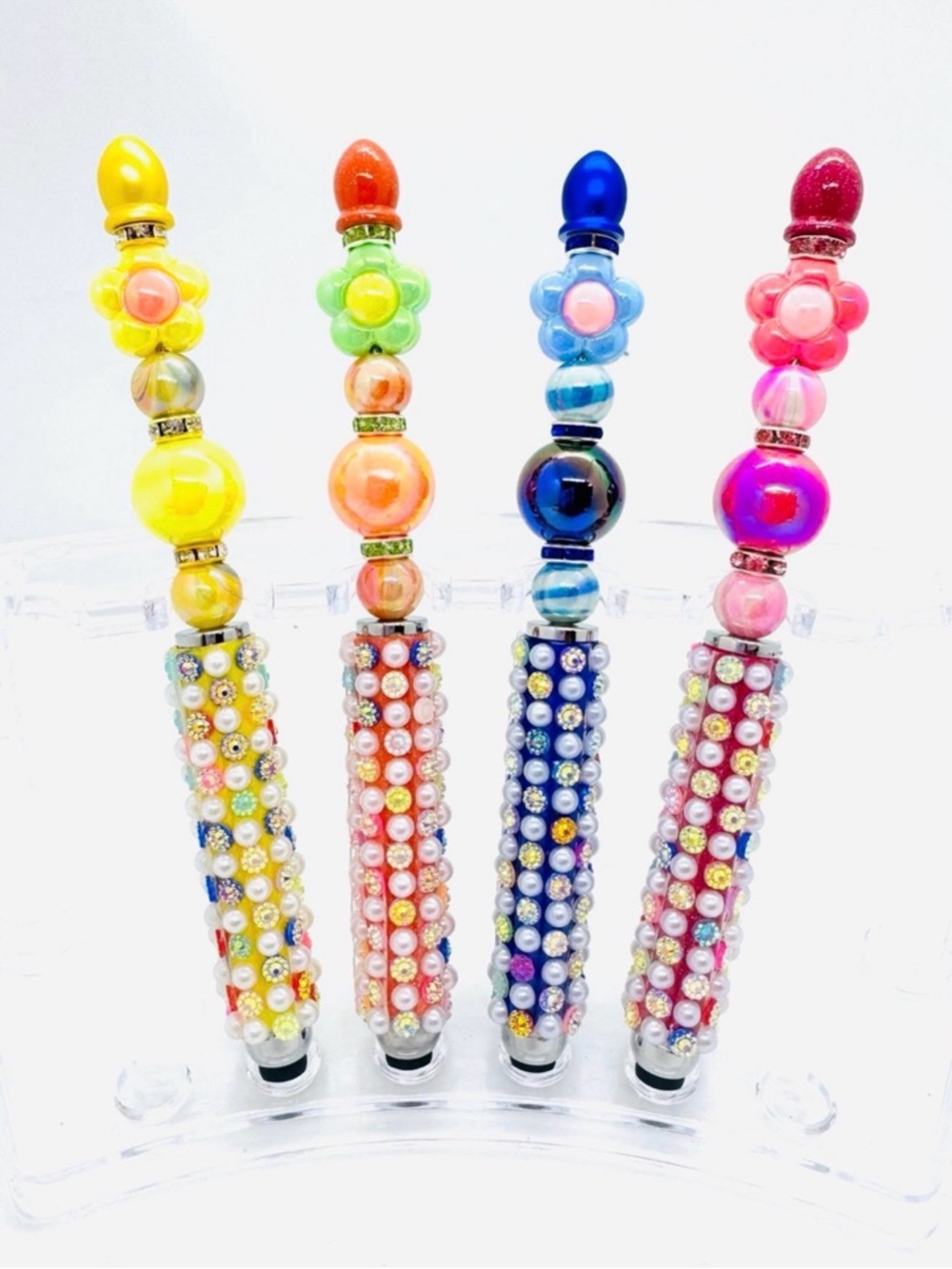 Colorful Beaded Touch Pens for Phones, iPads 4 Set - Yellow, Orange, Blue, Pink